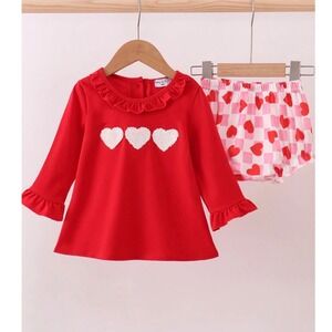 NWT Abby & Evie Red Heart Long Sleeve Top Bloomers Set Kids Size 3